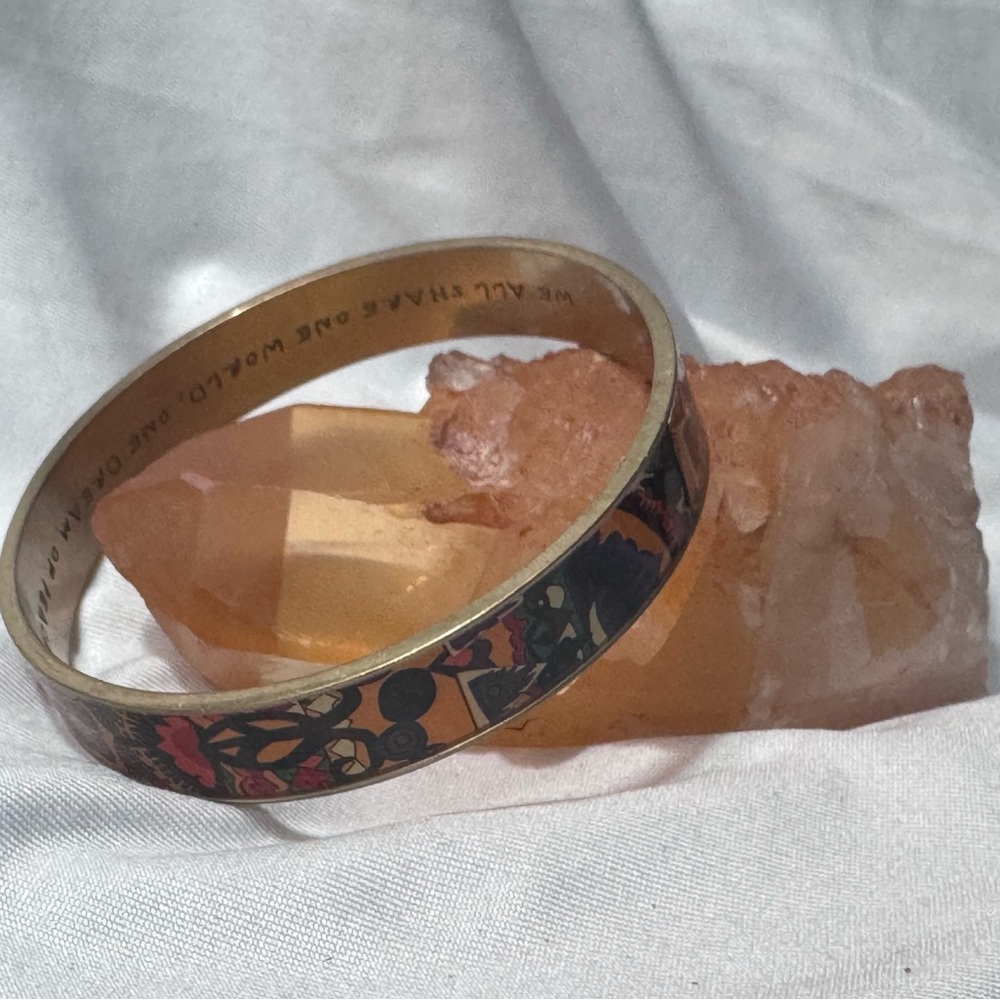 Vintage Sarikook Studios Enamel Brass Bangle. We all share one world, one dream